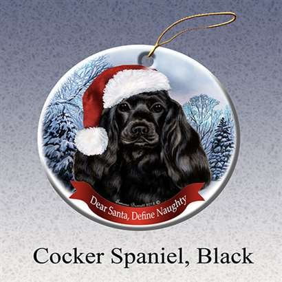 Holiday Pet Gifts Poodle Black Santa Hat Dog Porcelain Christmas Tree Ornament 