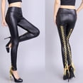 thumbnail image 2 of Baberdicy Women's Pants Women Ladies Fashion High Waist Black Ladies Lace Up Leather Leggings Pants Leather Pants Yellow, 2 of 3