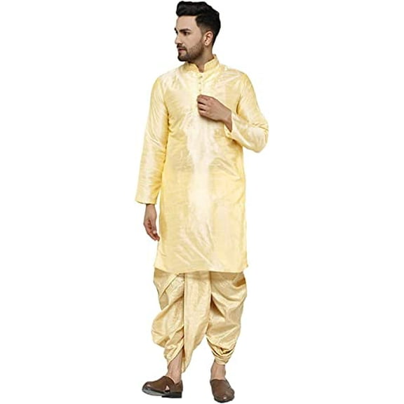 Royal Kurta Mens Silk Blend Dhoti Kurta Set (42, Gold 4)