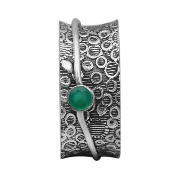 3MM Round Emerald Textured Design Meditation Band 925 Silver Men Women Ring