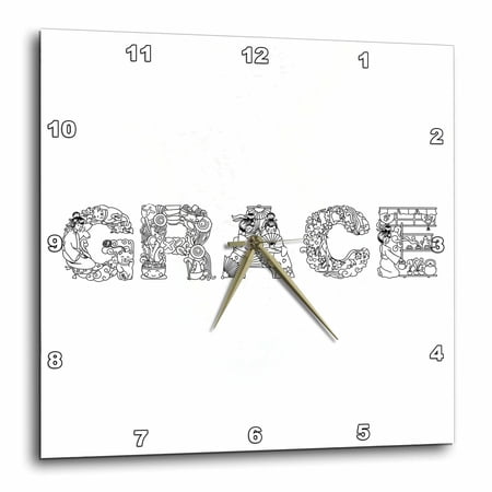 3drose, Grace - Beautiful Decorative Text on White, 10x10 Wall Clock