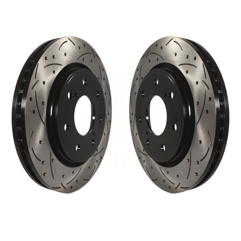 Front Coated Drilled Slotted Disc Brake Rotors Pair For 2010 2014 Ford