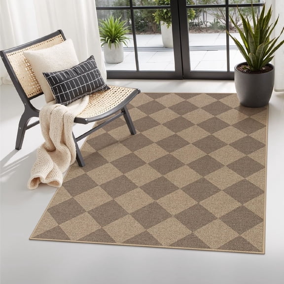 Checkered Easy Jute Entryway Rug, Washable Rugs 3x5 for Living Room Farmhouse Area Rug, Non Slip Outdoor Rug Indoor Door Mat Checkerboard Throw Rug for Entry Patio Guestroom Deck