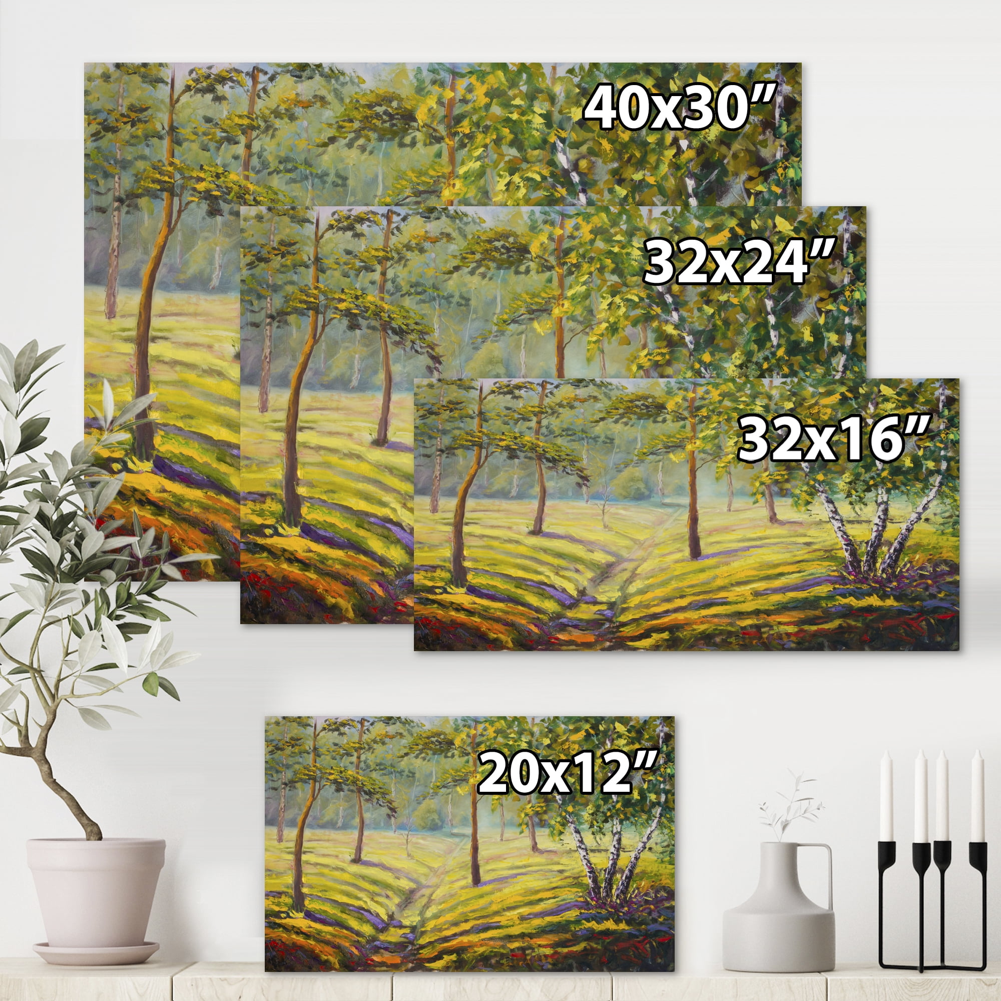 Designart ' Bushes and Pine Trees In The Forest II ' Traditional Canvas Wall Art Print