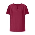thumbnail image 6 of Dazajoo Womens Plus Size Solid Color T Shirts Summer Short Sleeve V Neck Henley Shirts for Women 2024 Dressy Casual Eyelet Embroidery Oversized Flowy Tops,Red,M, 6 of 6