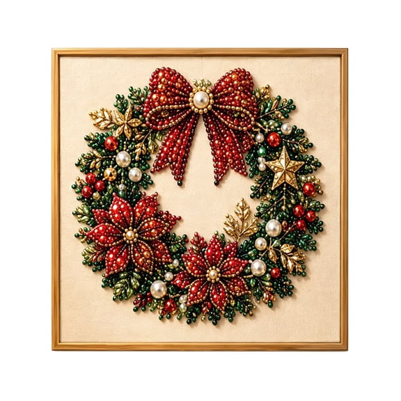 Yhmxh DIY Christmas Pearl Bead Art Kit, 7.9in Santa Shaped Pearl Painting Kit with Frame, Wreath Gemstone Diamond Dots Beads Craft Set for Home Wall Decor, Christmas Holiday Gift Supplies