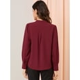 thumbnail image 4 of INSPIRE CHIC Blusa de las camisas de manga larga abotonadas del cuello del soporte de la oficina del trabajo de las mujeres Vino rojo L, 4 of 6