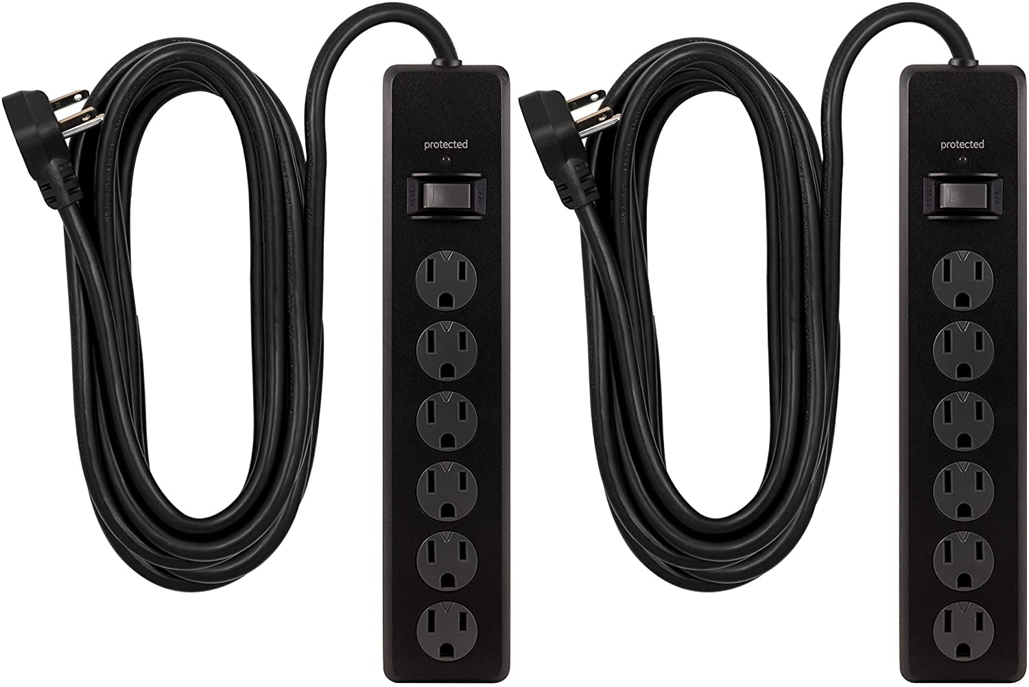 GE 6 Outlet Surge Protector 2 Pack, 20 Ft Extension Cord, Power Strip
