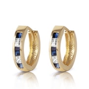 Galaxy Gold 14K Yellow Gold 1.26 Carat Natural Sapphire and White Topaz Huggie Earrings - September Birthstone - Truth & Nobility - Fine Jewelry for Women
