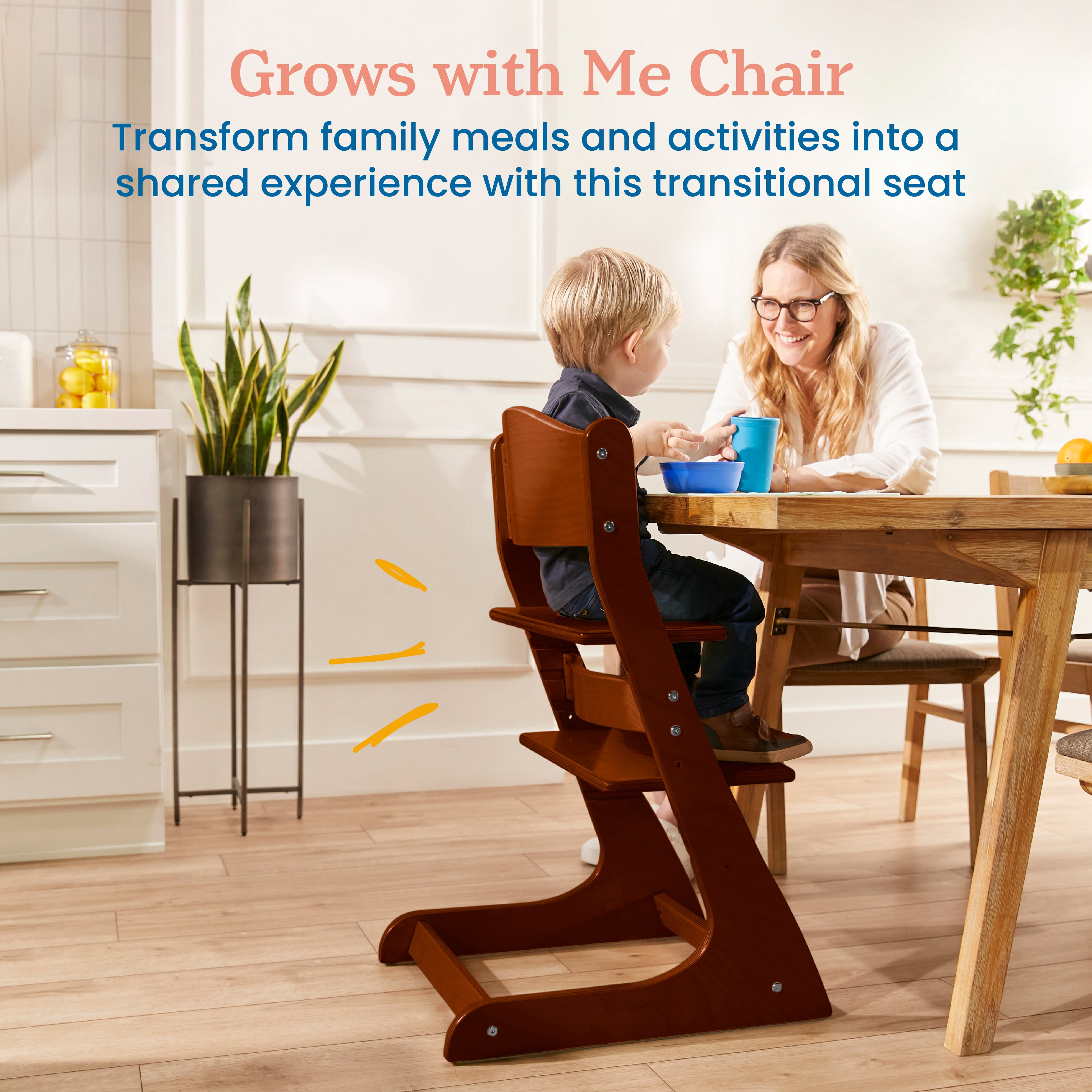ECR4Kids Wooden Adjustable Grows with Me Transitional Chair, Montessori Furniture, Dark Walnut