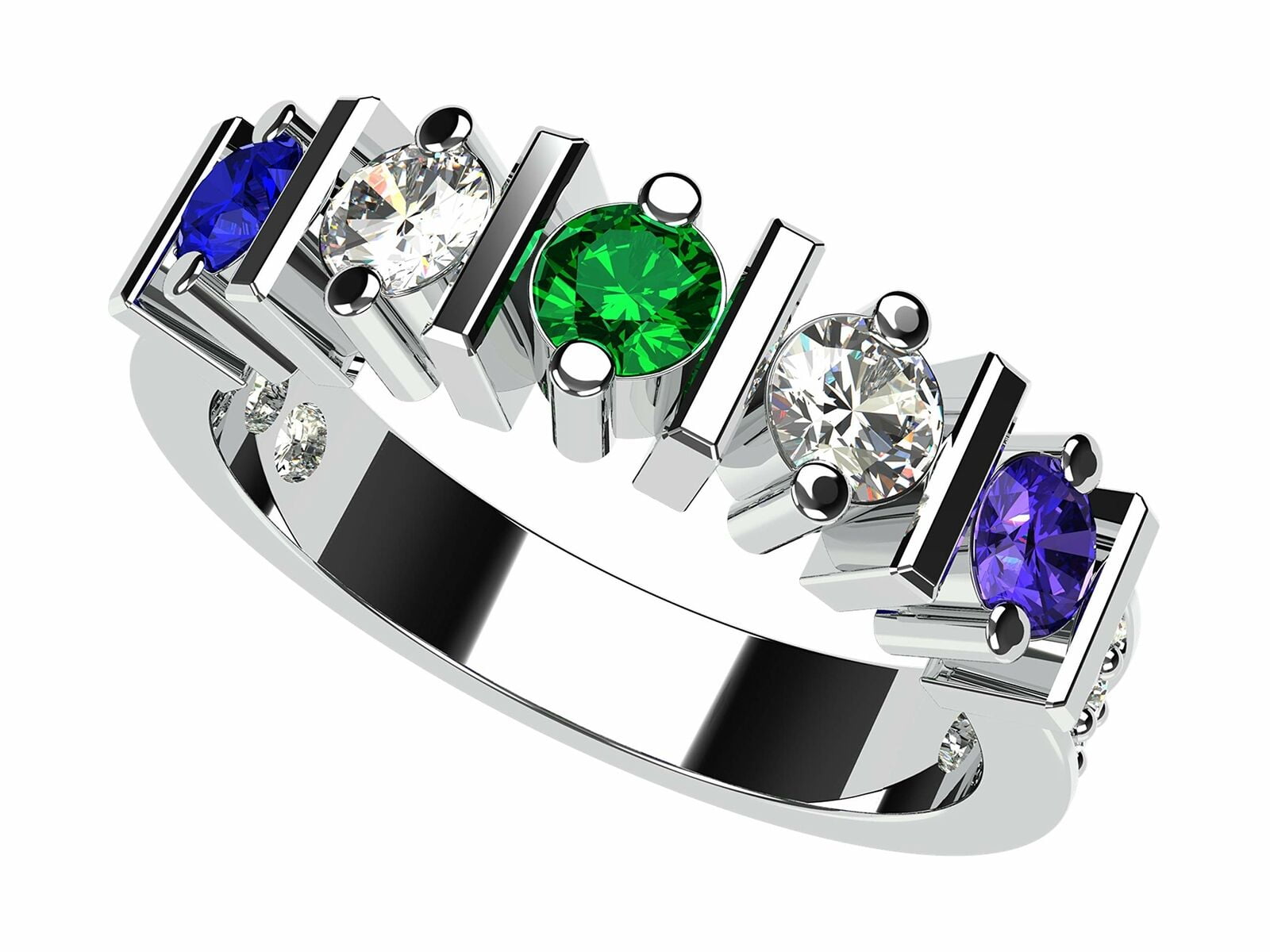 Nana Straight Bar W/Side CZ Adult Female Mothers Day Ring 1-6 Stone,10K White Gold-Size6-Stone1