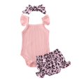 thumbnail image 1 of Conjunto de ropa de verano para niña bebé, Pelele de algodón tejido con volantes a la moda para recién nacido, pantalones cortos, diadema con lazo, 3 uds., trajes para niños pequeños Tan Jianjun unisex, 1 of 2