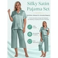 thumbnail image 4 of DAKIMOE Silk Satin Pajama Set for Women Capri Pajamas Short Sleeve Button Down Two Piece Pjs Sleepwear Soft Loungewear Nightwear, 4 of 9