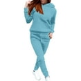 thumbnail image 2 of Chuancc 2 Piece Sets for Womenn Solid Sweatshirt Women 2 Piece Workout Sets Long Sleeve Zip Women's Sweatshirts Oversized Casual Loose Solid Womens Fashion Light blue M, 2 of 9