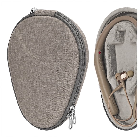 Geekria Shield Case for Neckband Bluetooth Headphones, Replacement Protective Hard Shell Headset Travel Carrying Bag with Cable and Charger Storage (Brown)