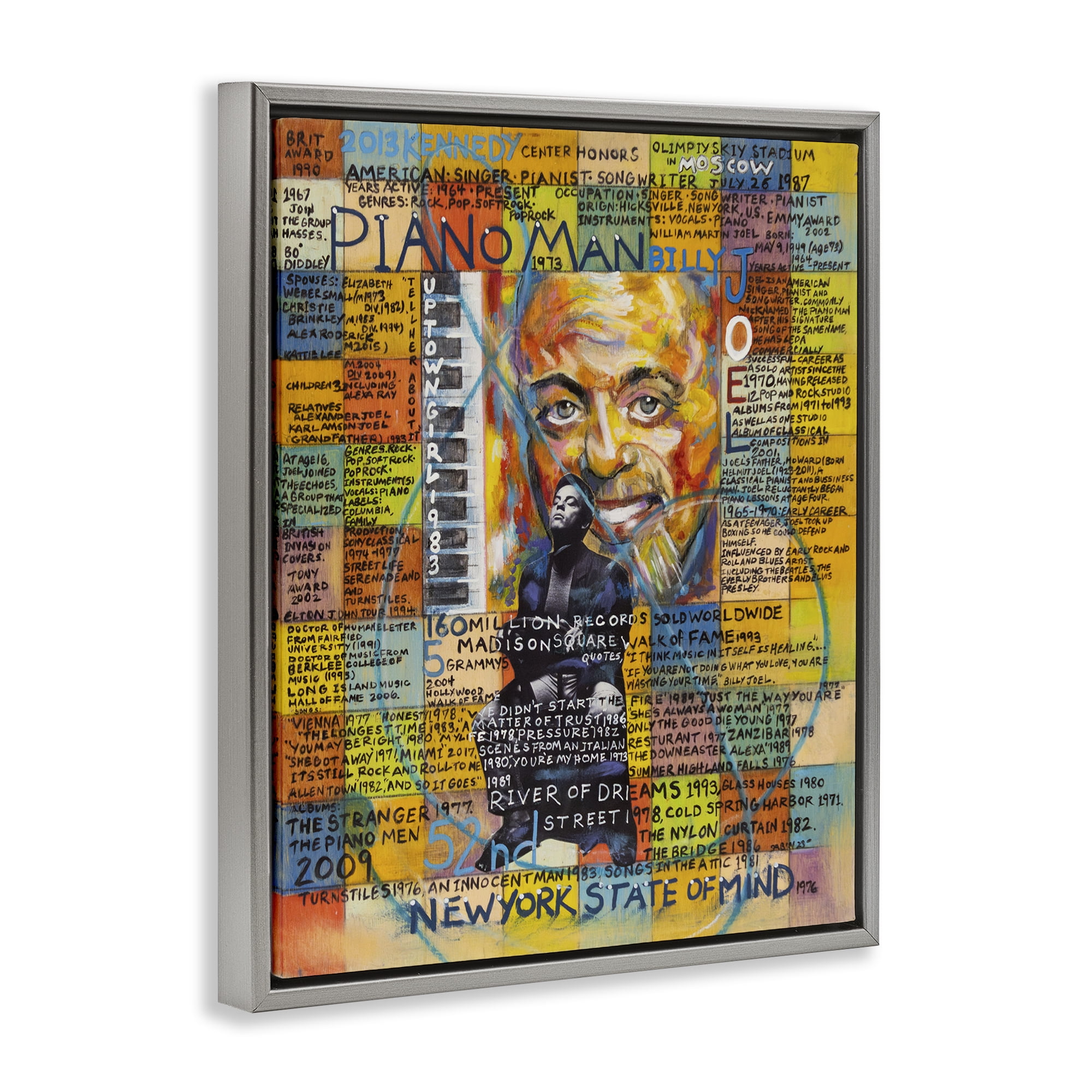 Stupell Industries Billy Joel Collage People Drawing Gray Floater Framed Canvas Art Print Wall Art, 25 x 31