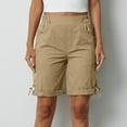 thumbnail image 3 of High Waisted Shorts New Bermuda Shorts for Women Cargo Shorts Knee Length Pockets Elastic Waist Long Shorts for Summer Casual Khaki S, 3 of 7