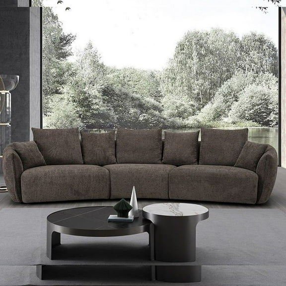 ACME Bash Fabric Upholstered Sofa with 7 Pillows in Macca Anthology Brown