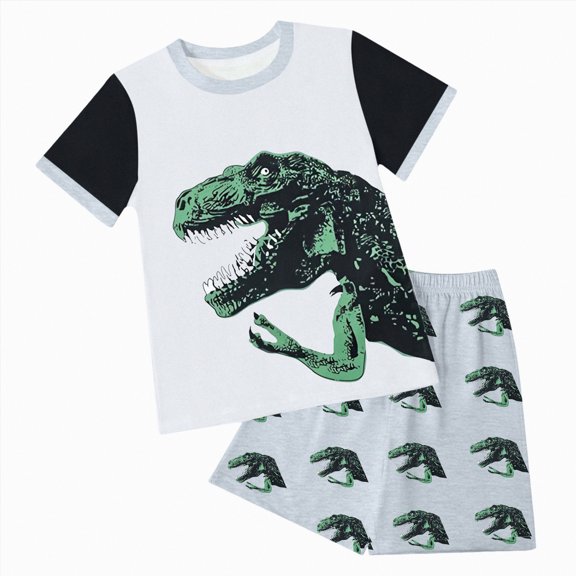 KPOPLK Baby Boy 2Pcs Summer Outfits Set Short Sleeve Crewneck T-Shirt with Cute Print and Pull-on Shorts Clothes Size 7-8 Years,White