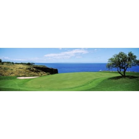 Golf course at the oceanside The Manele Golf Course Lanai City Hawaii USA Canvas Art - Panoramic Images (36 x
