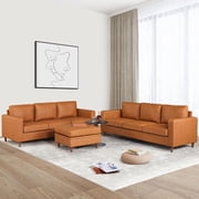 85 Leather Couch for Living Room, Modern Sofa Couches with Padded Backrest, Upholstered Sofa with Armrests and Comfy Cushions, Deep Seat Sofas for Living Room, Bedroom, Office
