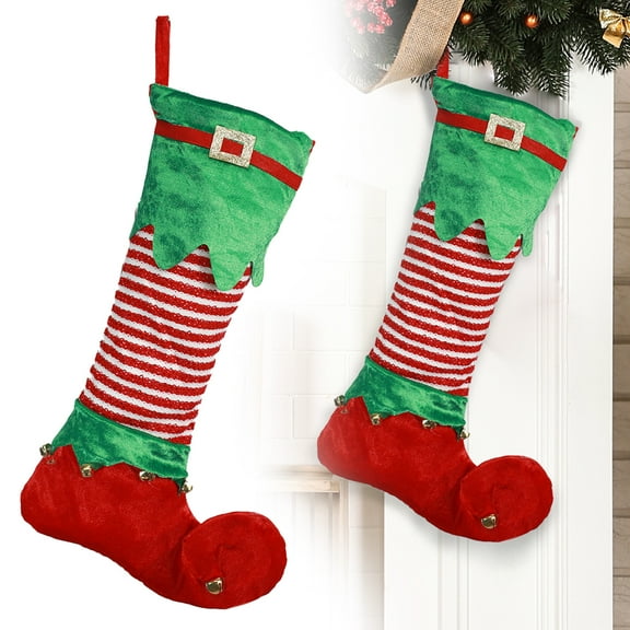 GOBWCOT Large Velvet Christmas Stockings, Christmas Decorative Stockings for Fireplace, Wall, Door or Tree Decorations, Suitable for Christmas Holiday Parties (Green)