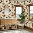 thumbnail image 4 of Peel and Stick Wallpaper 23.6in x 9.8ft Floral Red Blue Beige Blooms Cream Contact Paper Vinyl Waterproof Self Adhesive Wall Paper for Bedroom Shelf Cabinet Renter Friendly, 4 of 8