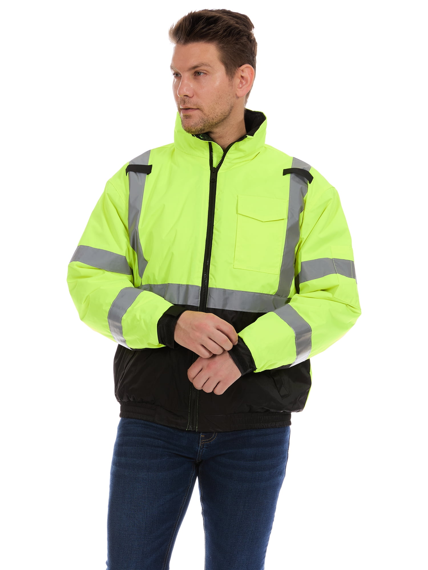 Bass Creek Outfitters Men's Oxford Insulated Safety Work Jacket with Hidden Hood, Sizes M-2XL