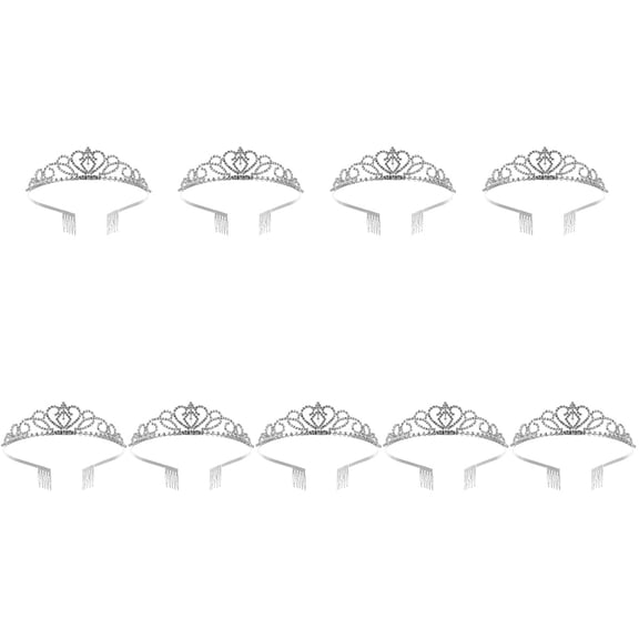 9pcs Silver Crown Tiara Crystal Queen Crown Princess Tiara Rhinestone Headband