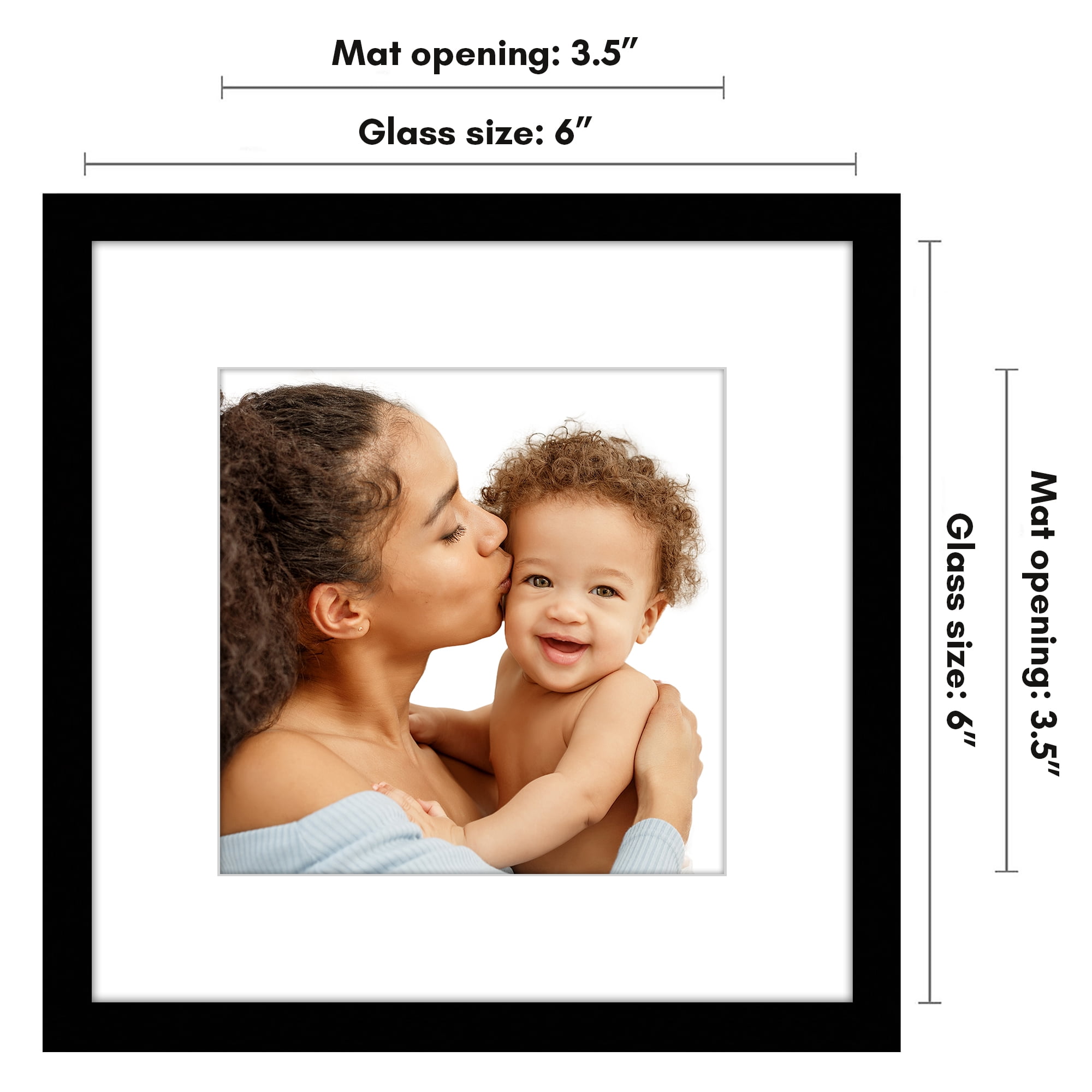 Americanflat 6x6 Picture Frame with Shatter-Resistant Glass with 4x4 Mat Display Photo Streamline - Black