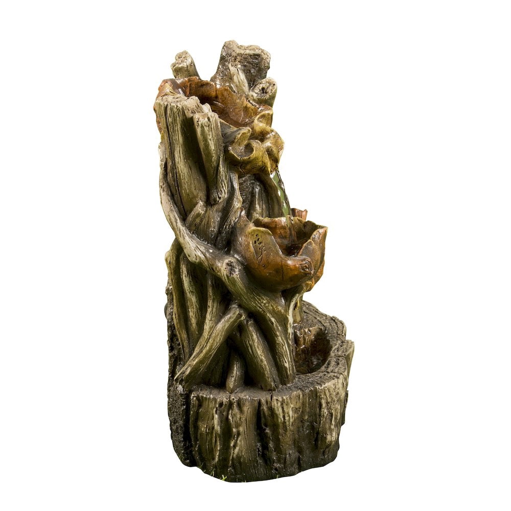 Hi-Line Gift Ltd. Tree Trunk Fountain W/3 Leaves & LED