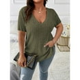 thumbnail image 4 of Yesfashion Womens Elegant Plus Size  Summer Short Sleeve Sweaters Tops V Neck Cable Knit Lightweight Shirts, 4 of 4