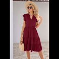 thumbnail image 5 of Womens Summer Dress Ruffle Sleeve V Neck Midi Dresses Wine Red M, 5 of 6