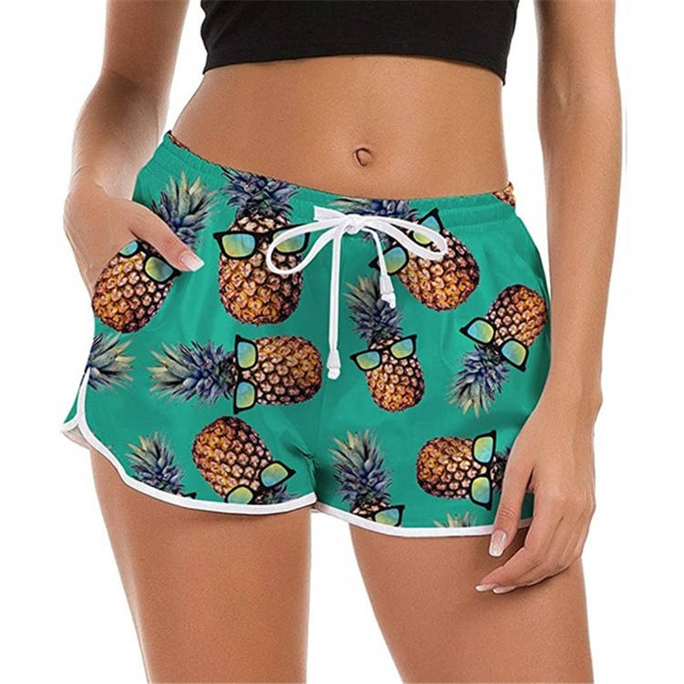 Women Elastic Waist Drawstring Shorts Short Trousers Beach Wear Short Pants Zz Green 2xl