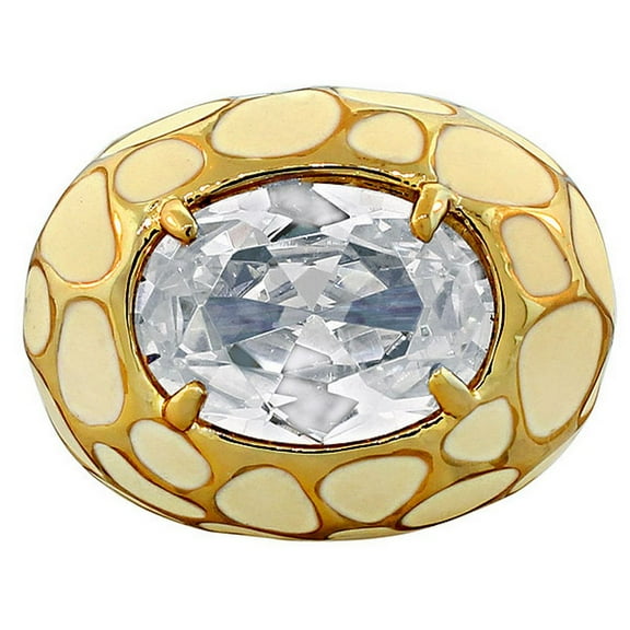 Fashion Alloy Yellow Gold-Tone White Enamel CZ Statement Cocktail Ring