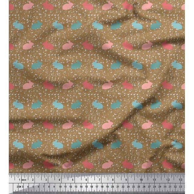 Soimoi Brown Rayon Fabric Rabbit Animal Print Fabric by the Yard 42 Inch Wide
