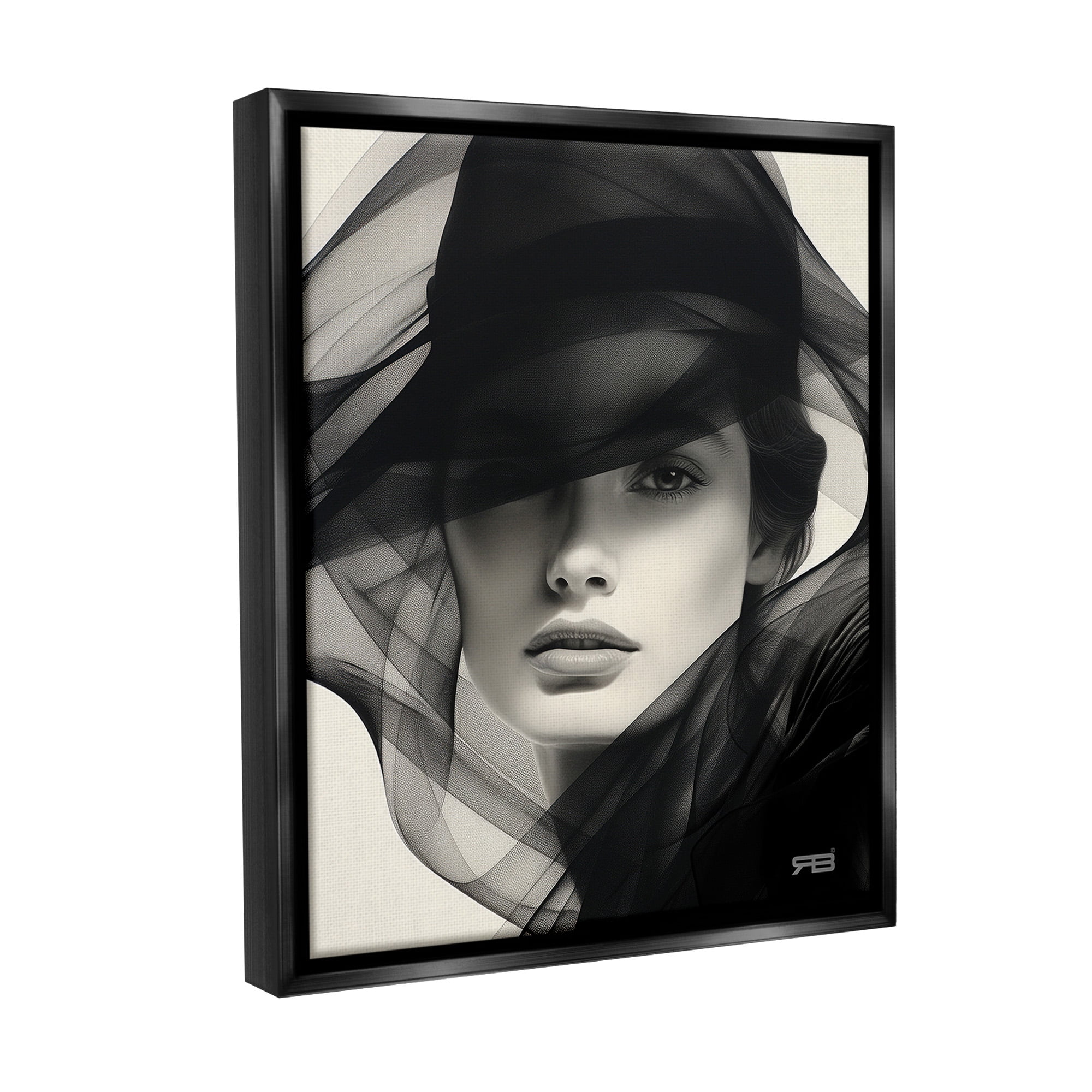 Stupell Industries Woman with Swirling Hat Beauty & Fashion Painting Black Floater Framed Canvas Art Print Wall Art, 17 x 21