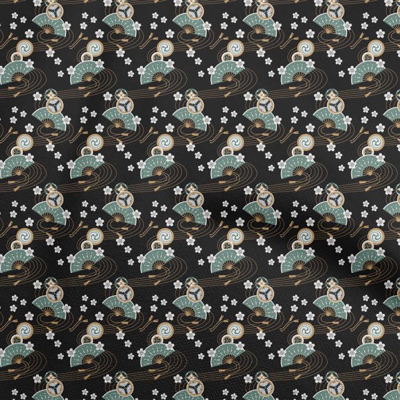 oneOone Polyester Spandex Black Fabric Asian Japanese Sewing Craft Projects Fabric Prints By Yard 56 Inch Wide