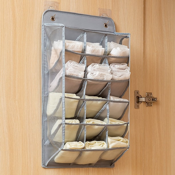 Organizador de lencería para colgar en armario con 2 ganchos, bolsillos de malla, lavable, duradero, organizador de ropa interior para colgar, tela Oxford, a prueba de encogimiento, bolsa de almacenam