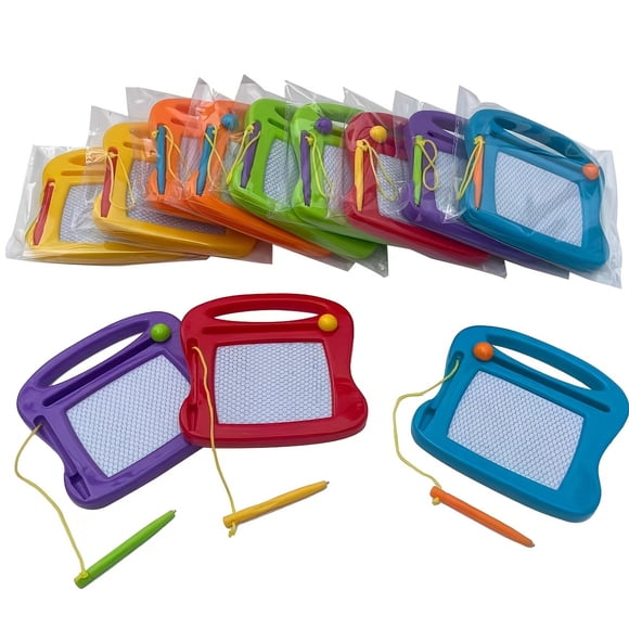 12-Pack Mini Magnetic Drawing Boards, Kids Erasable Scribble & Sketch Pads, Perfect for Birthday Party Favors and Gift Bags, Assorted Colors (Red, Yellow, Blue, Green, Purple, Orange), Plastic