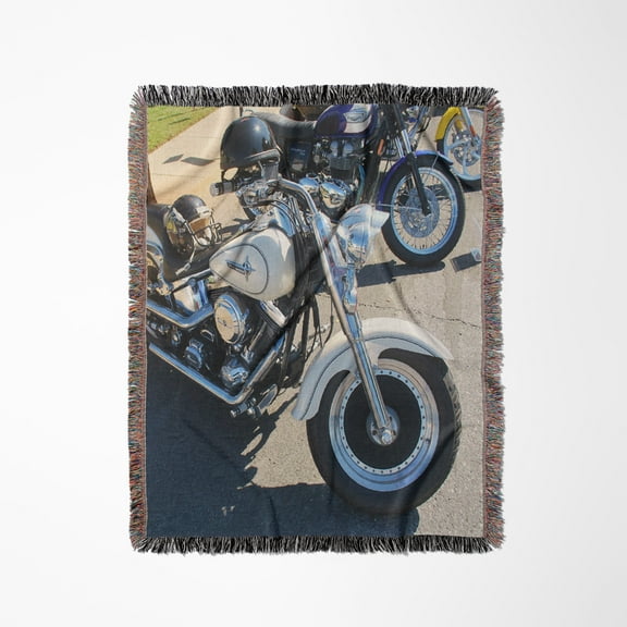 Harley Motorcycle® In Front, Woven Blanket