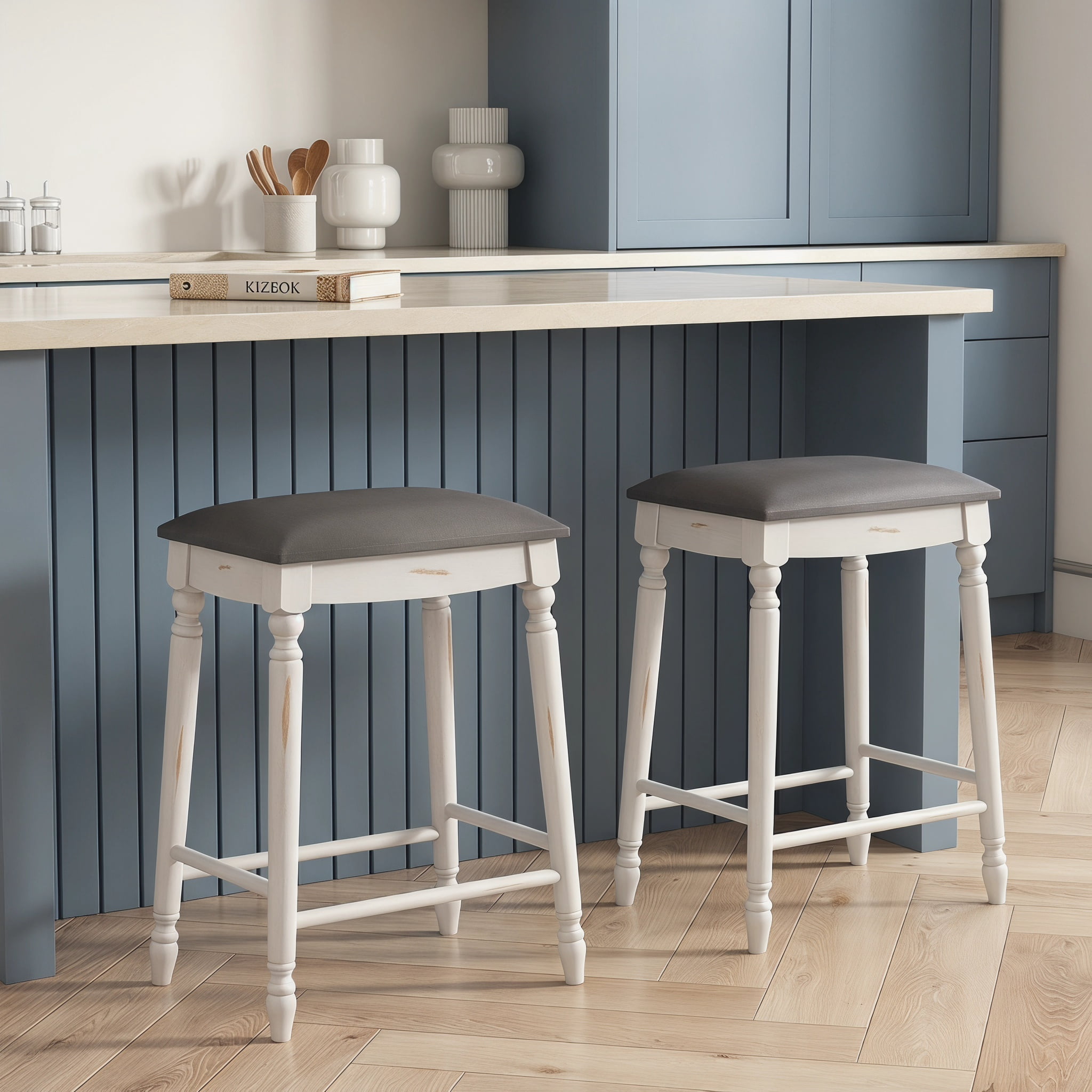 Resenkos 24 Inch Bar Stool Set of 2 with Padded Seat Cushions and Wood Legs-24 inches, Bar Height Stools, Bar Stools for Kitchen Island for Kitchen, Dining Room