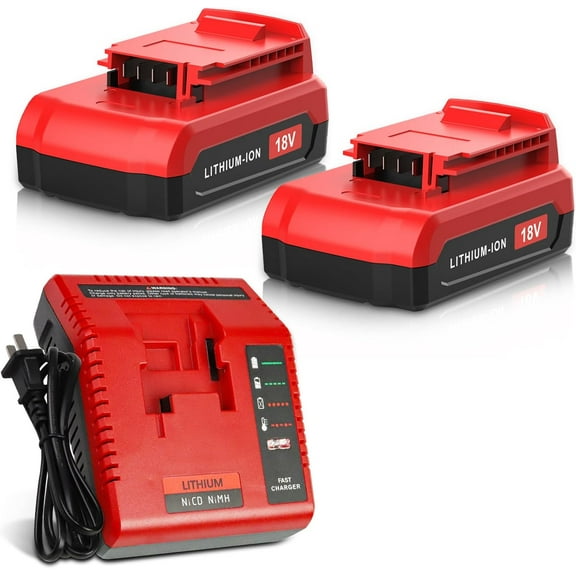2 Pack Lithium ion 18 Volt PC18BLX Battery and PCXMVC PCMVC Charger Replacement for Porter Cable 18V PC18B PC18BL