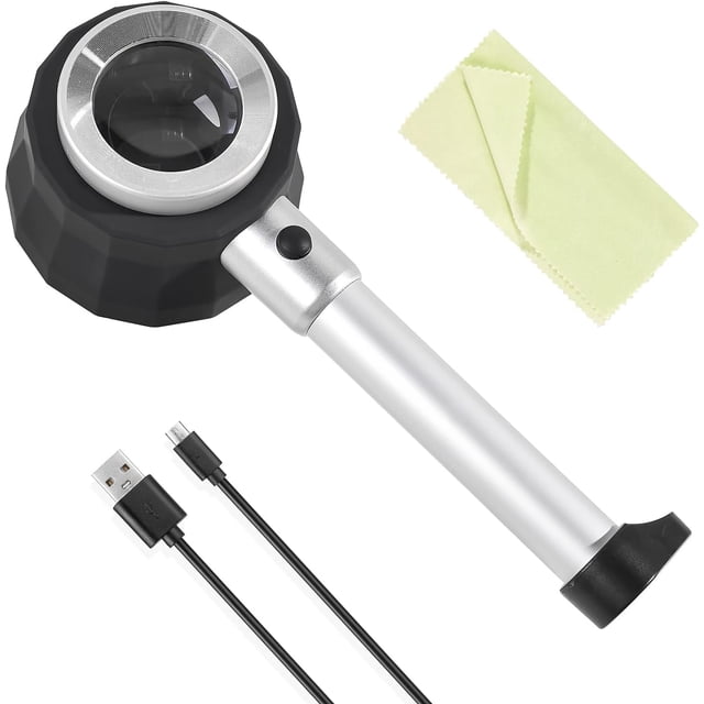 Lupa de mano con 6 luces, lupas de joyero, lupa iluminada 30X, recargable por USB para personas mayores que leen monedas, manualidades, joyería y pasatiempos