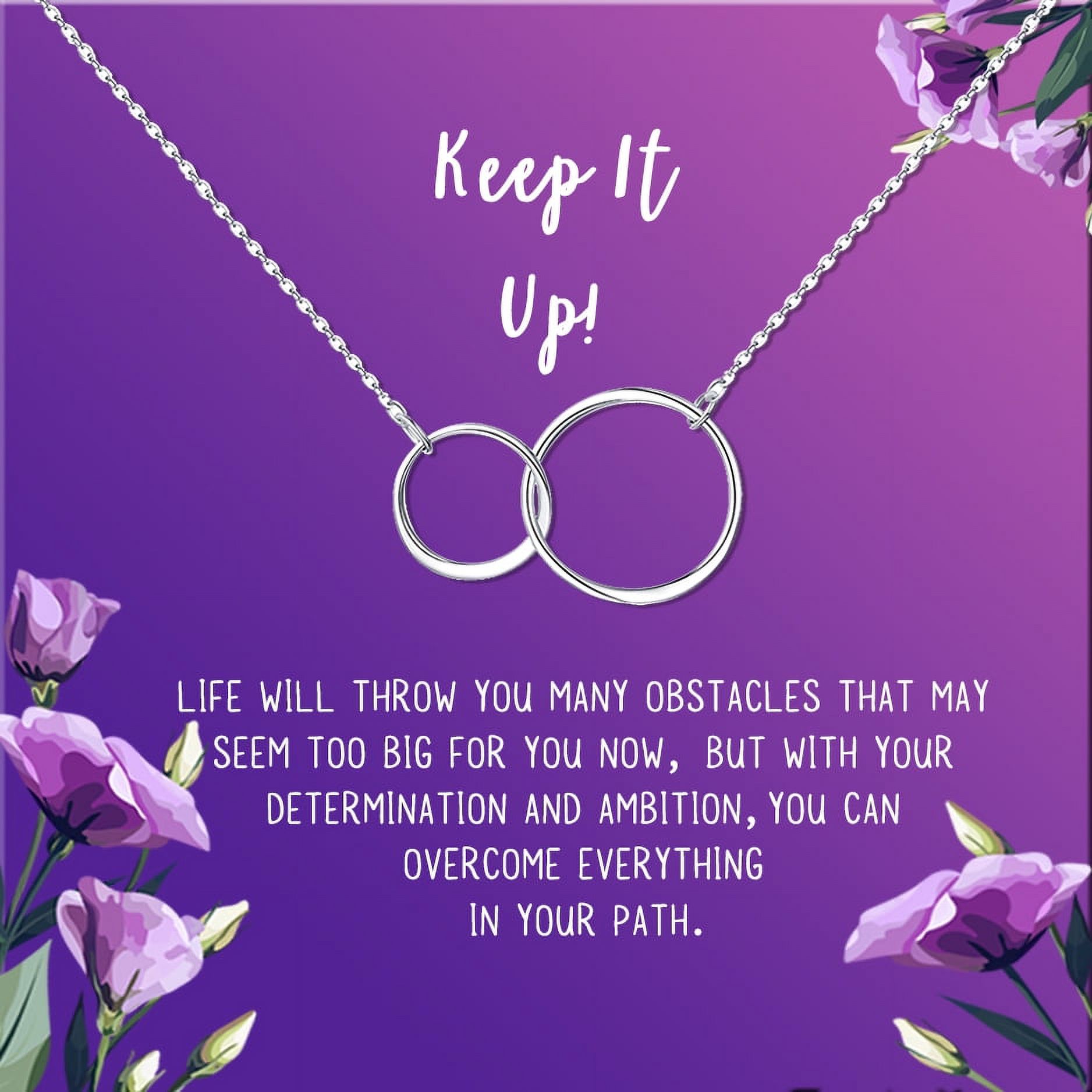 Anavia Keep It Up Card Gift Jewelry, Inspirational Card Necklace, Cheer up Gift, Encouragement Gift for Friend-[Silver Infinity Double Ring,Royal Purple Gift Card]