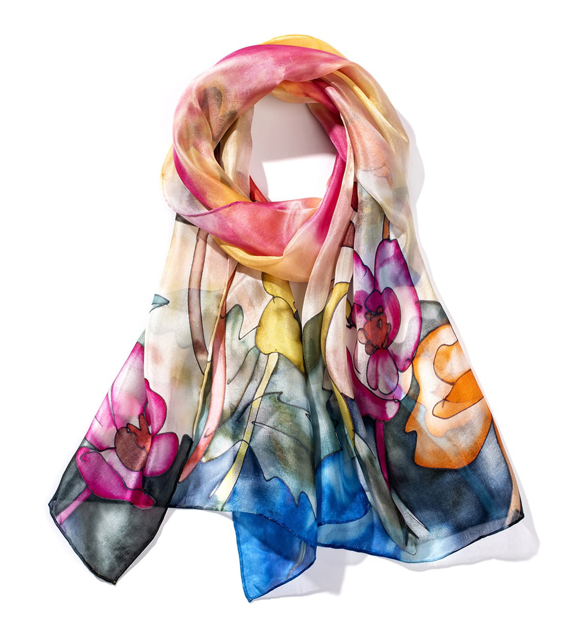 Multi-Color Silk Scarf Abstract Design 100% Silk Discounted 2nds Handpainted 