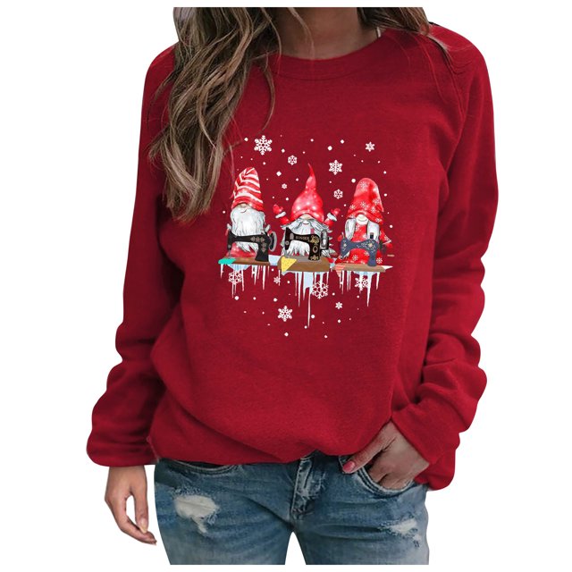 Longs Chandails de Noël pour Femmes Mode pour Femmes Chandail Ample à Imprimé de Noël Col Rond Chandail à Manches Longues pour Femmes Chandails à Col Montant pour Femmes