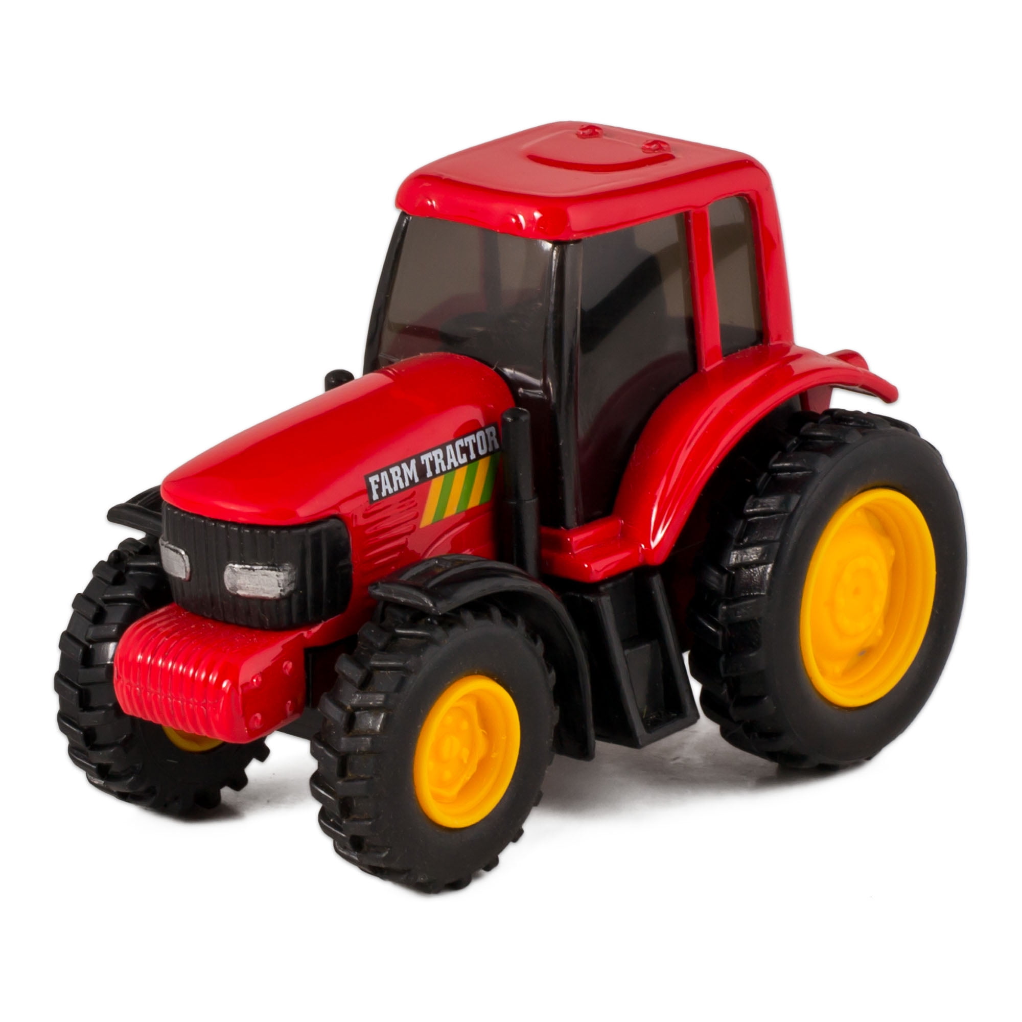 Master Toy Red and Yellow 4 Inch Die Cast Metal Farm Tractor with Pull