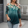 thumbnail image 2 of Jsaierl Tops for Women 3/4 Sleeve Plus Size Button Up Crew Neck Shirts Dressy Print Petite Blouses Classic Loose Fit Tunic Top S-2XL, 2 of 8
