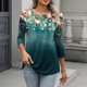 thumbnail image 1 of TaTaai Women's Trendy Printed Button Crew Neck 3/4 Sleeve Loose Casual Tops Lightweight Breathable Soft Blouses for Daily Office Party Vacation Outfits Gift, 1 of 7